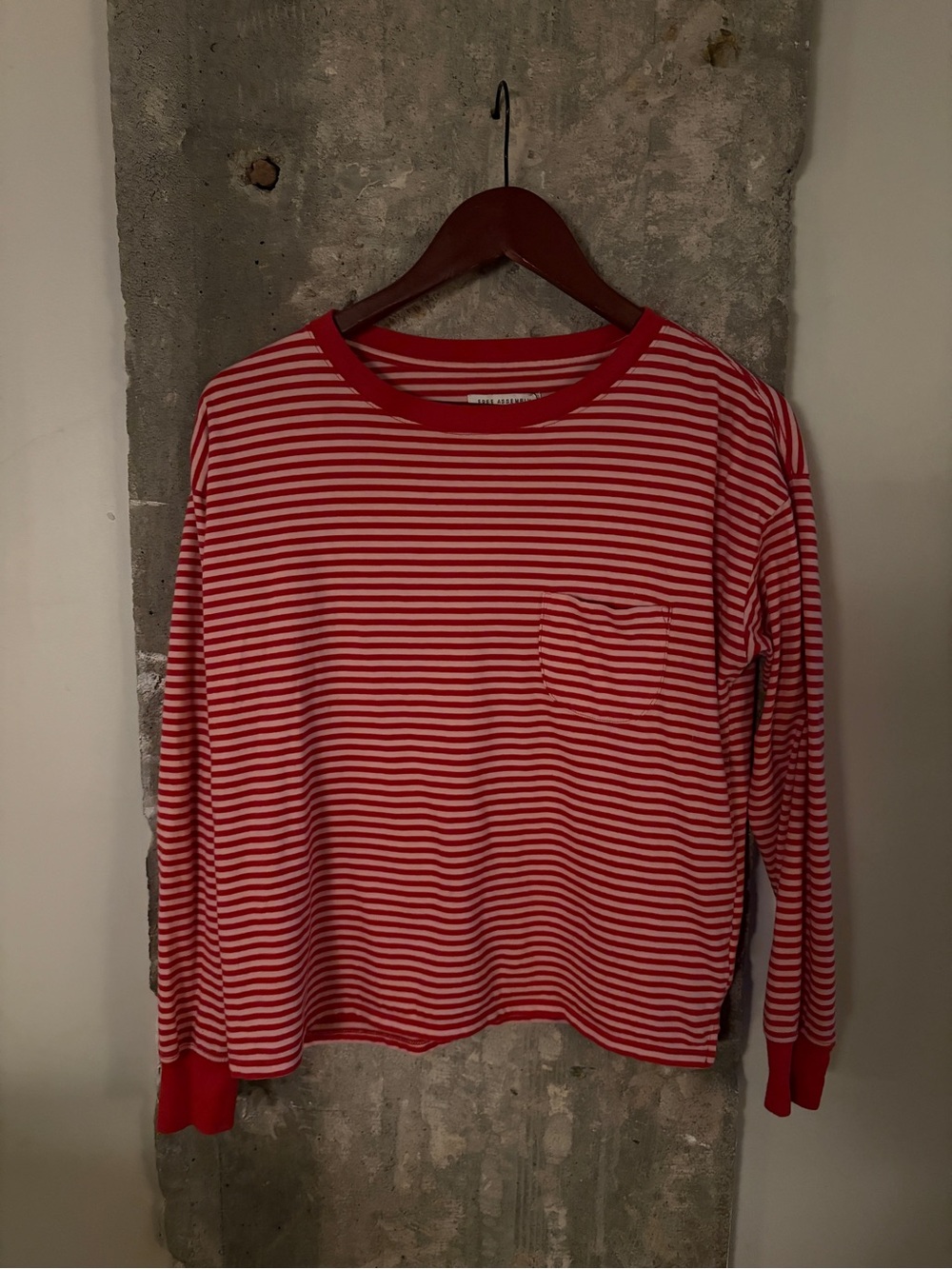 Free Assembly 100% Organic Cotton Red & White Striped Long sleeve Tee